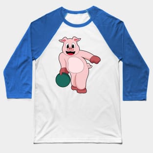 Pig at Bowling with Bowling ball Baseball T-Shirt